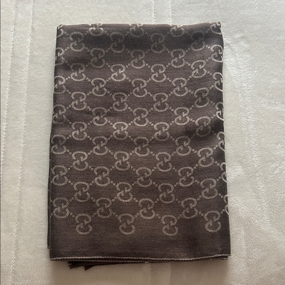 Gucci Two Toned Monogram Scarf Monogram Scarf- Taupe/Brown